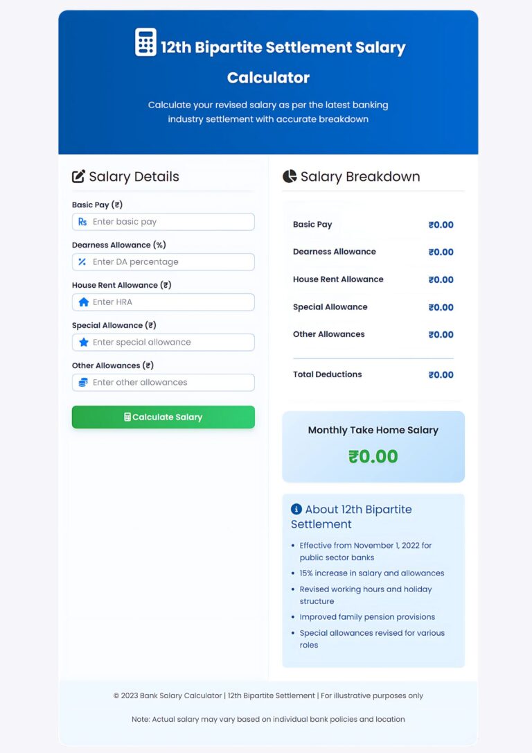 12th Bipartite Settlement Salary Calculator Interface